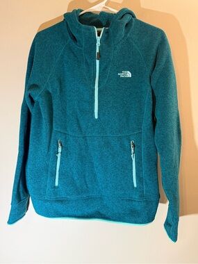 The North Face Women’s Teal Half-Zip Fleece Hoodie Sweatshirt Medium